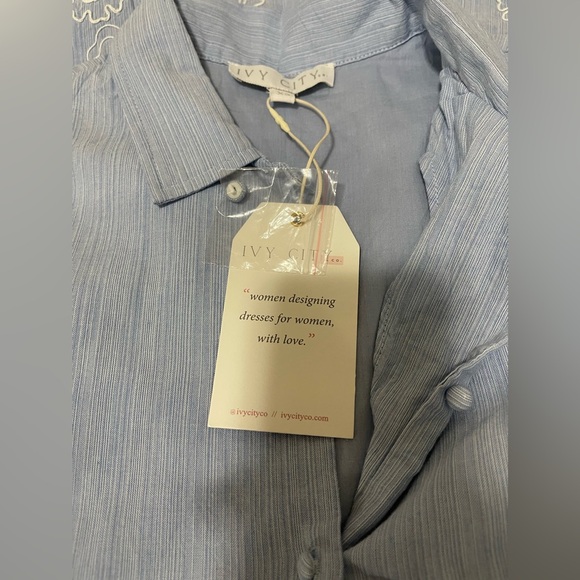 NWT Ivy City Co Chambray White Floral Embroider Scallop Midi Shirt Dress Size XS - Picture 11 of 12